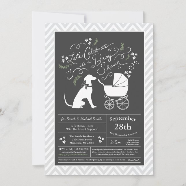 Greyhound Hund Baby Shower Gender Neutral Inbjudningar (Framsida)
