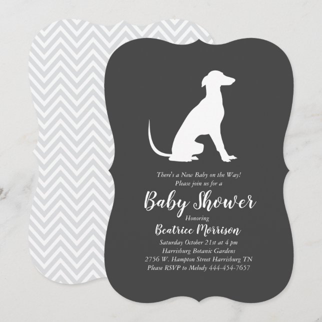 Greyhound Hund Baby Shower Gender Neutral Inbjudningar (Fram/baksida)