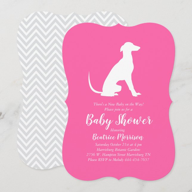 Greyhound Hund Baby Shower Girl Rosa Inbjudningar (Fram/baksida)
