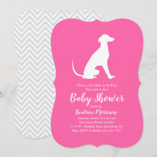 Greyhound Hund Baby Shower Girl Rosa Inbjudningar