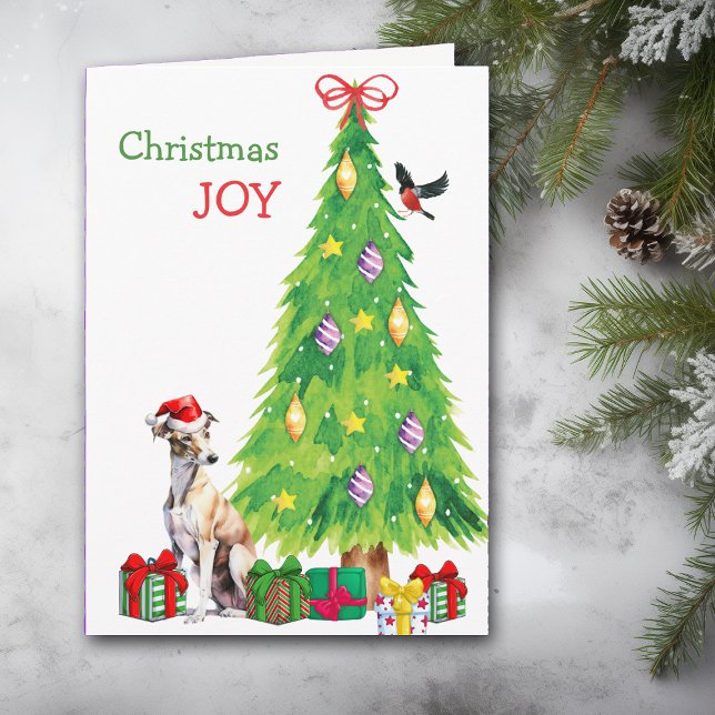 Greyhound Hund, Bird och Julgran Helgkort (Skapare uppladdad)