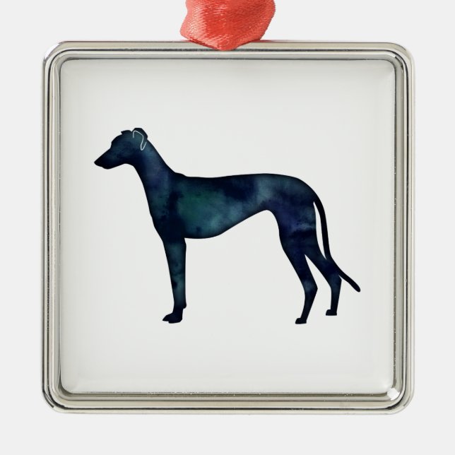 Greyhound Hund Black Watercolor Silhouette Julgransprydnad Metall (Framsidan)