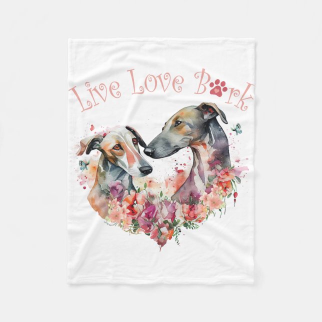 Greyhound Hund Blommigt Mamma Fleecefilt (Framsidan)