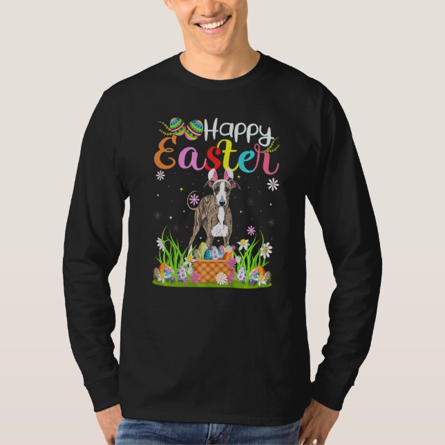 Greyhound Hund Bunny Egg Hunting Greyhound Lycklig T Shirt (Framsida)