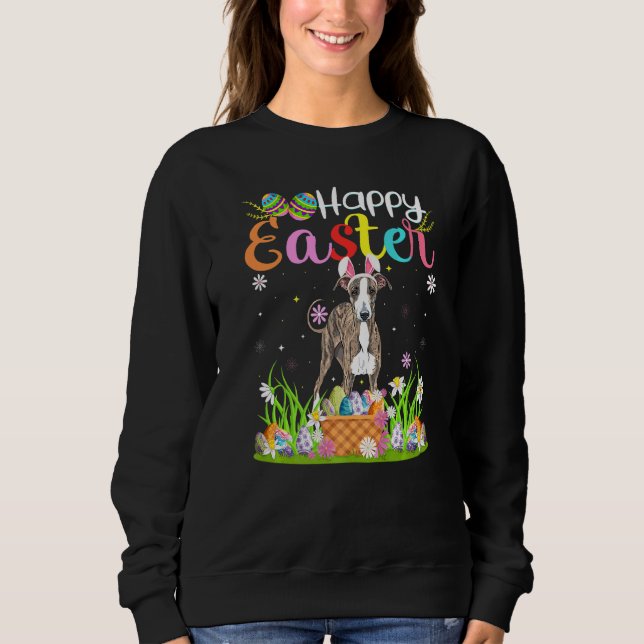 Greyhound Hund Bunny Egg Hunting Greyhound Lycklig T Shirt (Framsida)