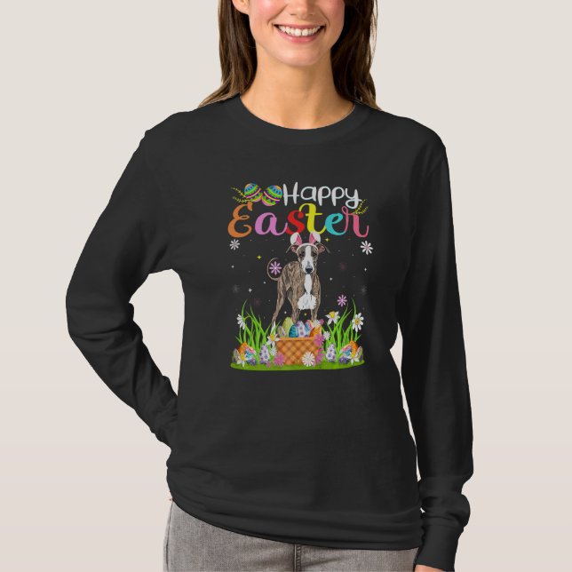 Greyhound Hund Bunny Egg Hunting Greyhound Lycklig T Shirt (Framsida)