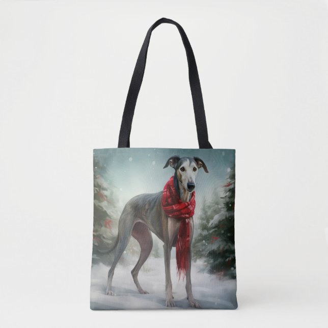 Greyhound Hund i Snö Jul Tygkasse (Framsida)
