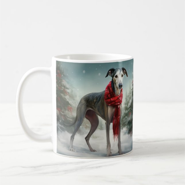 Greyhound Hund i Snö-julen Kaffemugg (Vänster)
