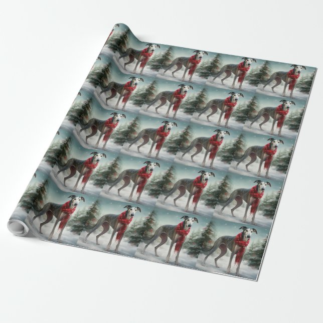 Greyhound Hund i Snö-julen Presentpapper (Utrullad)