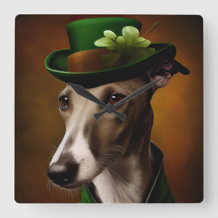 Greyhound Hund i St. Patrick Dress Fyrkantig Klocka