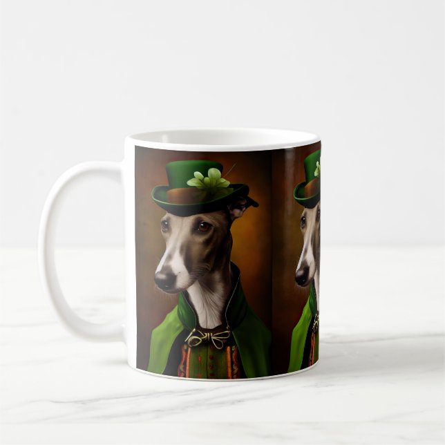 Greyhound Hund i St. Patrick Dress Kaffemugg (Vänster)
