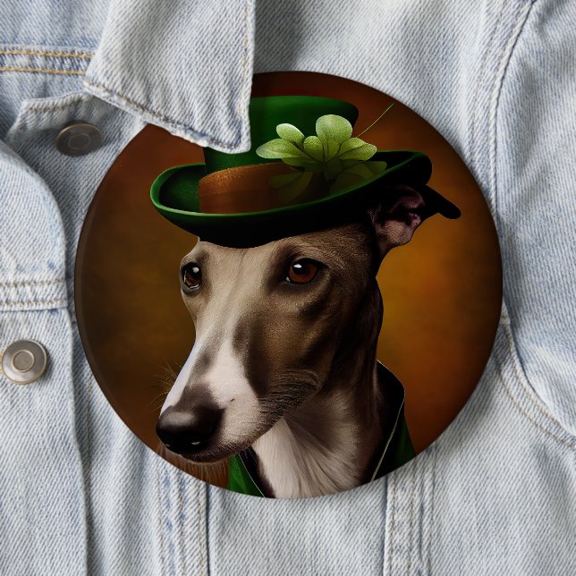Greyhound Hund i St. Patrick Dress Knapp (In Situ)