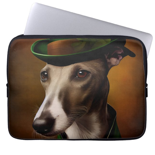 Greyhound Hund i St. Patrick Dress Laptop Fodral (Framsidan)