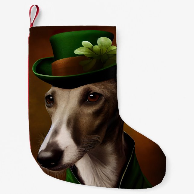 Greyhound Hund i St. Patrick Dress Liten Julstrumpa (Framsidan)