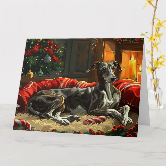 Greyhound Hund jul Festive Kort (Gul blomma)