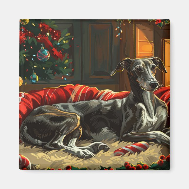 Greyhound Hund jul Festive Magnet (Framsidan)