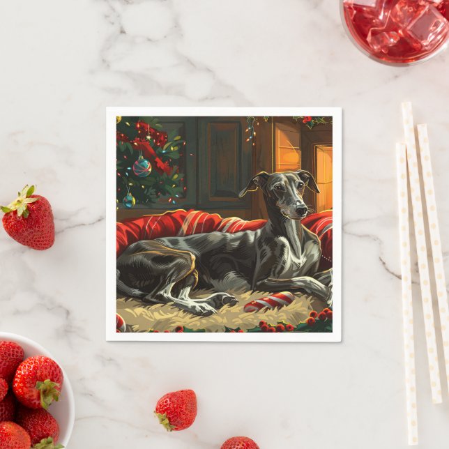 Greyhound Hund Jul Festlig Pappersservett (Insitu)