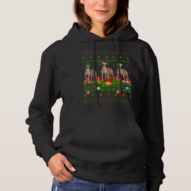 Greyhound Hund Julafton Lighting Santa Ugly Greyho T Shirt (Framsida)