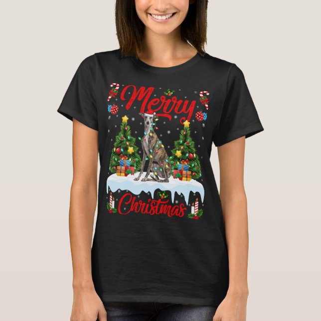 Greyhound Hund Julafton Träd Ljus Santa Greyhound  T Shirt (Framsida)
