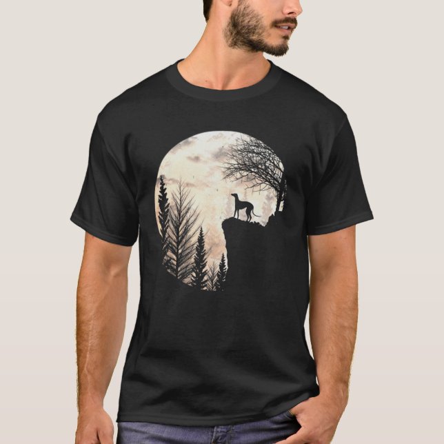 Greyhound Hund och Måne Silhouette Funny Halloween T Shirt (Framsida)