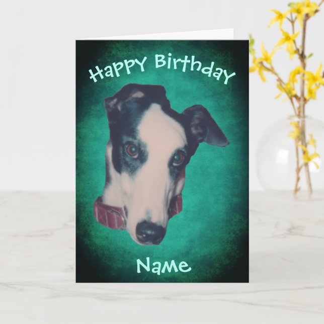 Greyhound Hund Personlig Birthday Kort (Gul blomma)