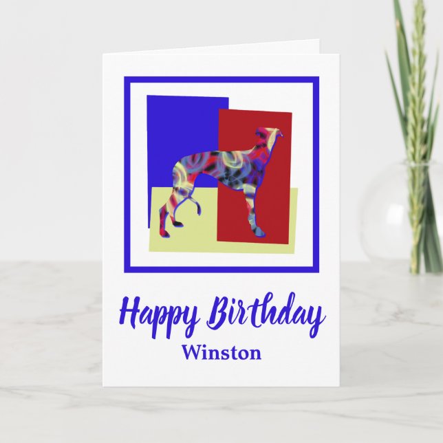 Greyhound Hund Red Blue Gult Roligt Birday Card Kort (Framsida)