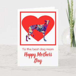 Greyhound Hund Red Heart Mor's Day Card Tack Kort