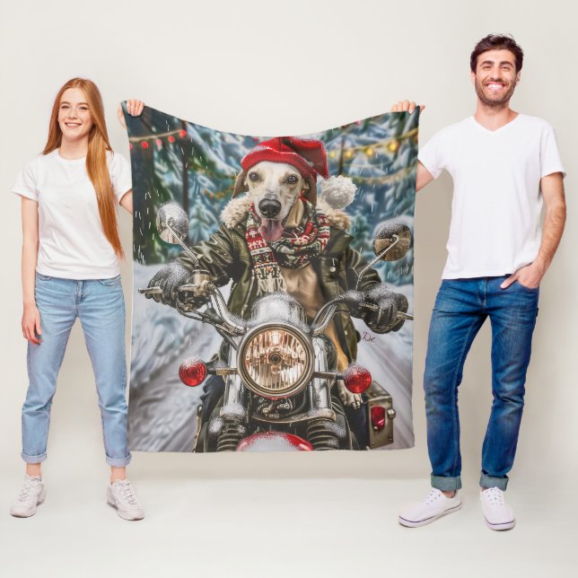 Greyhound Hund Riding Motorcykel jul Fleecefilt (På plats)