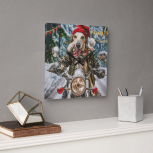 Greyhound Hund Riding Motorcykel jul Fyrkantig Klocka