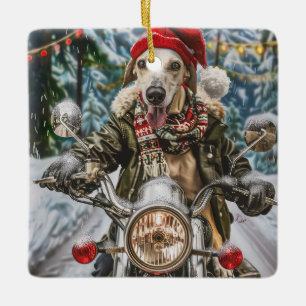 Greyhound Hund Riding Motorcykel jul Julgransprydnad Keramik