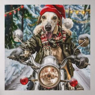 Greyhound Hund Riding Motorcykel jul Poster