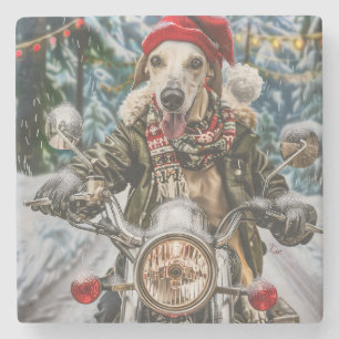 Greyhound Hund Riding Motorcykel jul Stenunderlägg