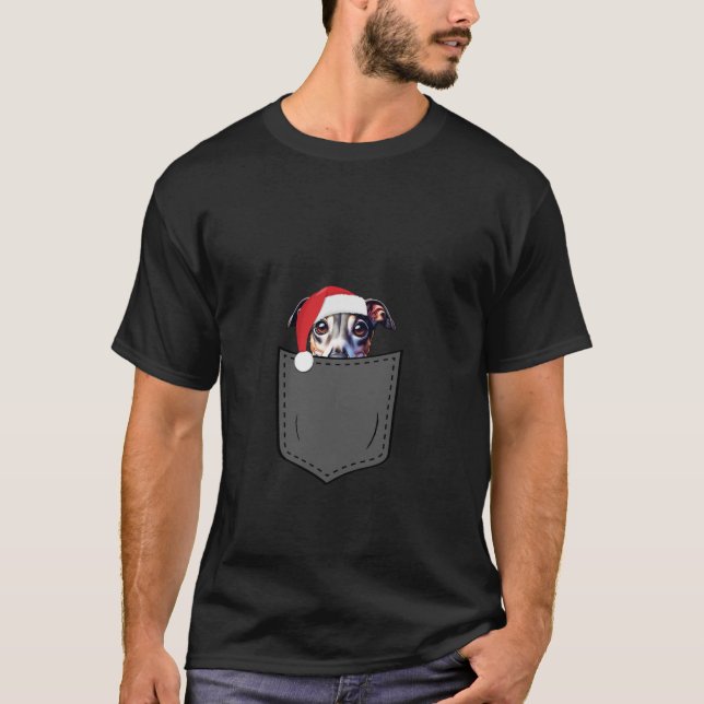 Greyhound-Hund Santa Hat-julpåsen F T Shirt (Framsida)