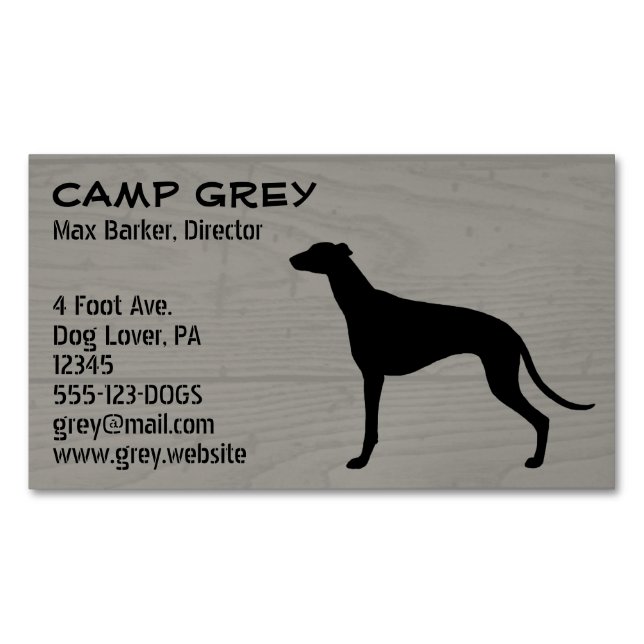 Greyhound Hund Silhouette Faux Wood Grain Stil Visitkortmagnet (Framsida)