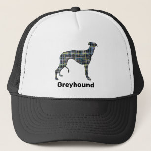 Greyhound Hund Silhouette Gult & Blue Grids Keps