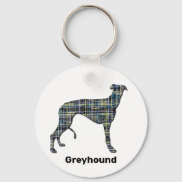 Greyhound Hund Silhouette Gult & Blue Grids Nyckelring