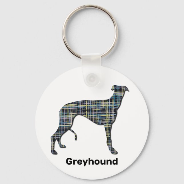 Greyhound Hund Silhouette Gult & Blue Grids Nyckelring (Framsida)