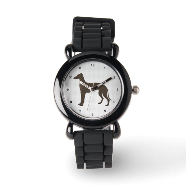 Greyhound Hund Silhouette på diamantformer Armbandsur (Framsida)