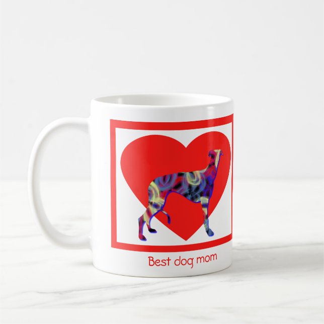 Greyhound Hund Silhouette Valentine Day Red Heart Kaffemugg (Vänster)