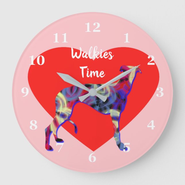 Greyhound Hund Silhouette Valentines Day Heart Pnk Stor Klocka (Framsida)