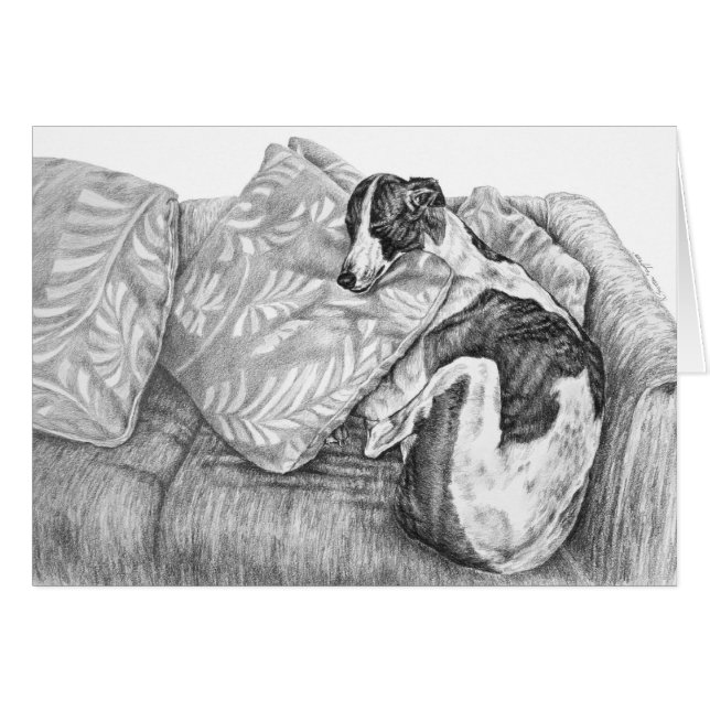 Greyhound Hund Teckning av Kelli Svan Hälsningskort (Framsidan Horizontal)