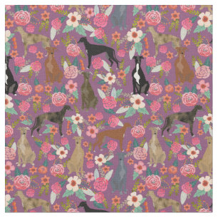 Greyhound hundar vintage blommigt lila tyg