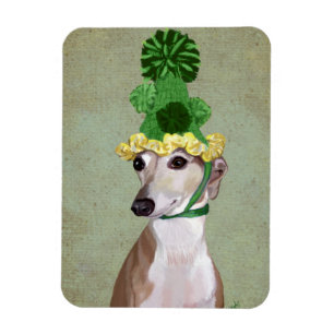 Greyhound i Grönt Knitting Hat Magnet