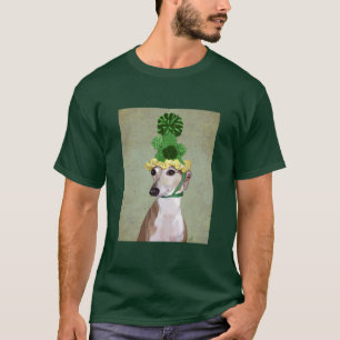 Greyhound i Grönt Knitting Hat Tee Shirt