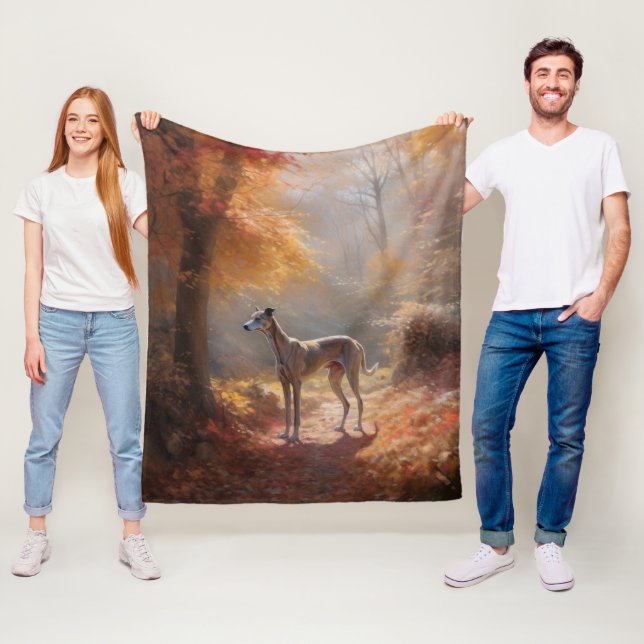 Greyhound i höstlöv fall inspirerar fleecefilt (På plats)