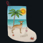 Greyhound i Italien vid Tropical Summer Beach Liten Julstrumpa<br><div class="desc">En ursprunglig Destei-design som belyser den italienska rasen Greyhound. Perfekt för hundälskare eller någon som tittar att fira detta älskade siktjud i stil.</div>