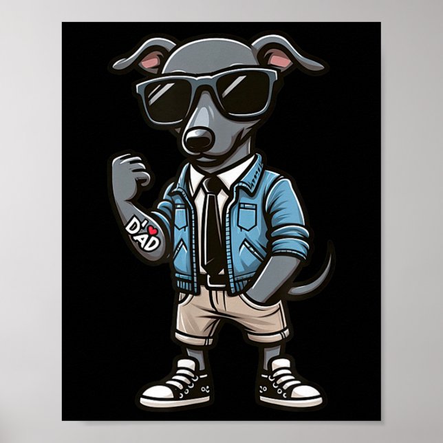Greyhound I Kärlek Pappa Rolig hund Tattoo Poster (Framsidan)