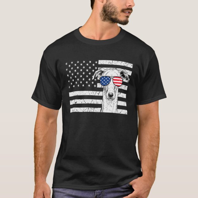 Greyhound Iggy Dog 4th of July US American Flag Pa T Shirt (Framsida)
