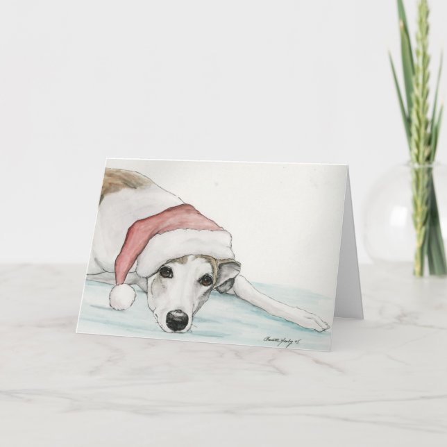 "Greyhound in Santa Hat"-Hund, julkort Helgkort (Framsida)