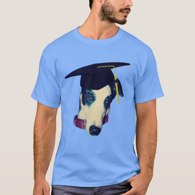 Greyhound in Studentmössa Rolig hund T Shirt (Framsida)